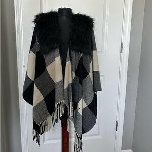 J. Crew Black & White Plaid Cape Scarf